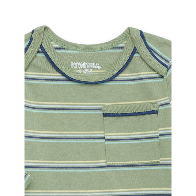 Garanimals Baby Boy Long Sleeve Striped Jersey Bodysuit with Pocket, Sizes 0-24 Months | WTWL833XA
