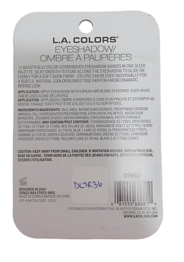 LA Colors Eyeshadow, 12 Colors Kit (Glorious C68681) | DLTR36