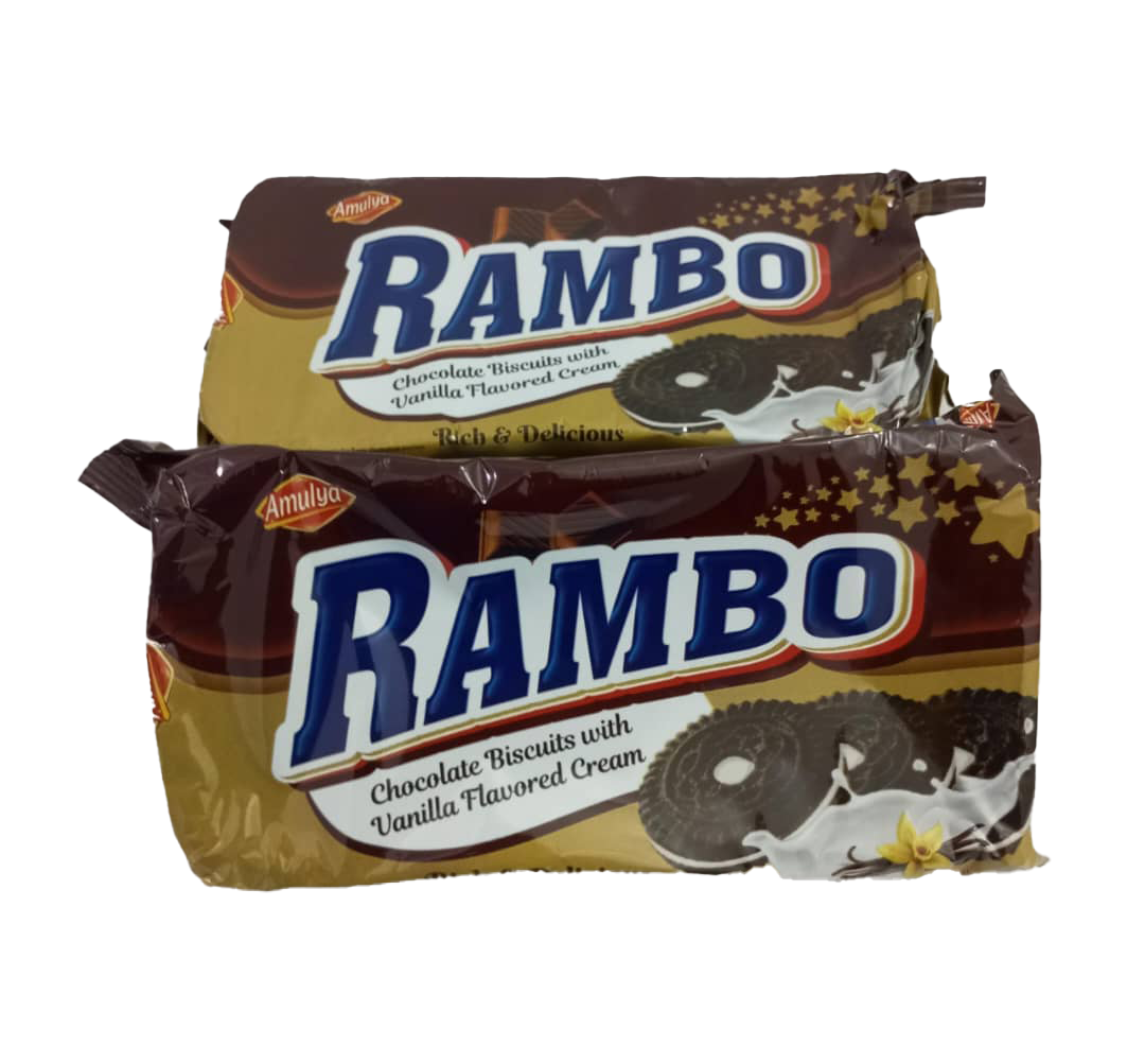Amulya Rambo Chocolate Biscuit With Vanilla Flavour Cream, 160g | GMP26a