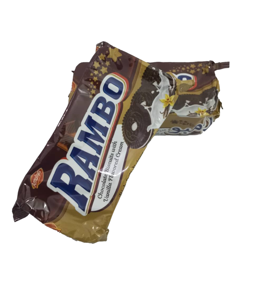Amulya Rambo Chocolate Biscuit With Vanilla Flavour Cream, 160g | GMP26a