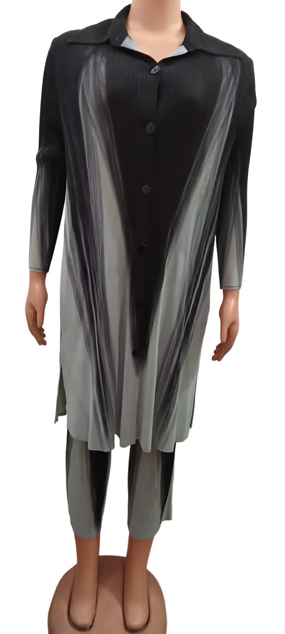 Trendy Turkey Abaya Matching Set (Shirt and Pants) Free size, Black and Blue | MBE4a