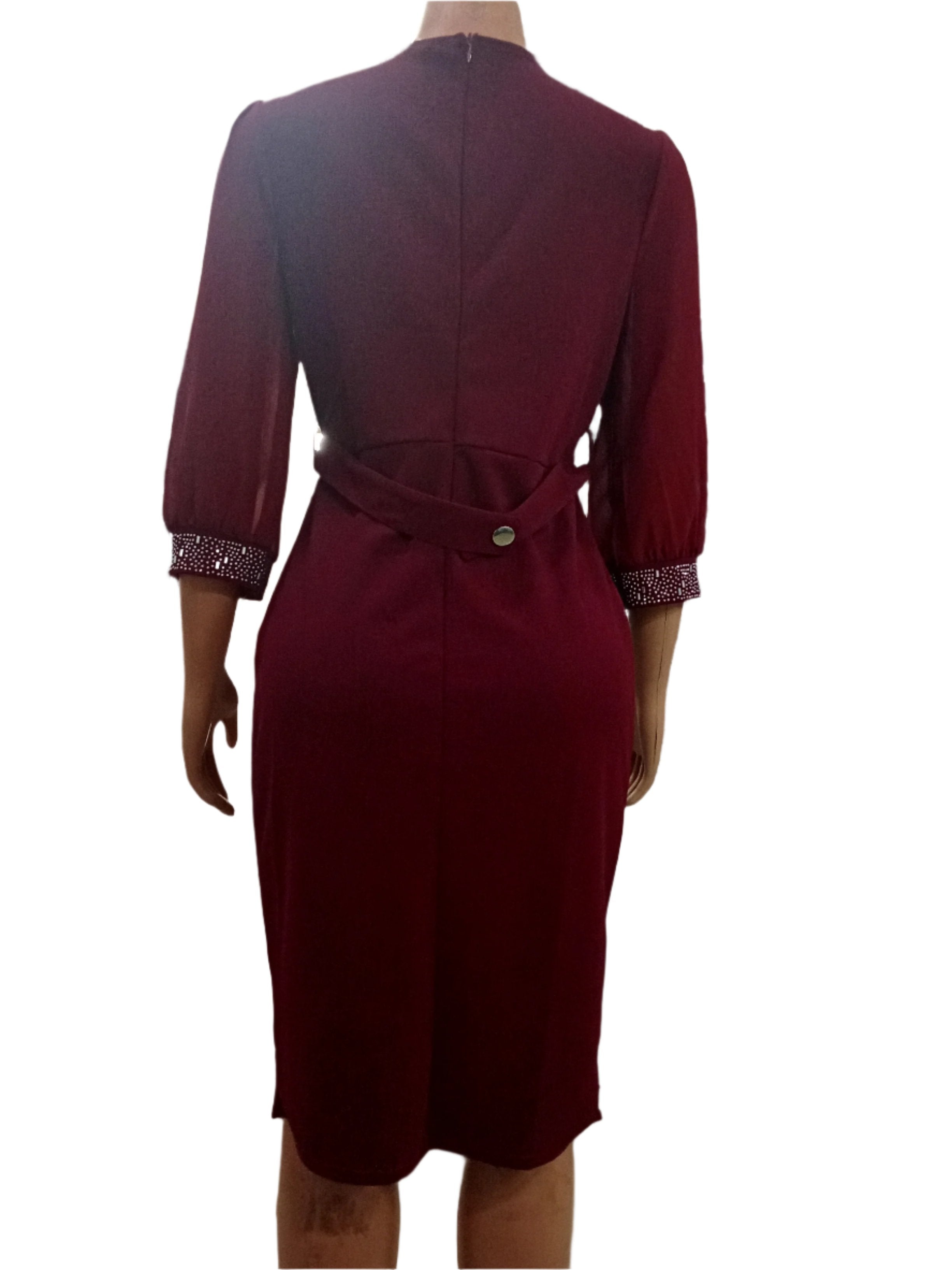 Super Fancy Stone Gown (Dress) for Ladies 2XL, Wine Red | MNE2b