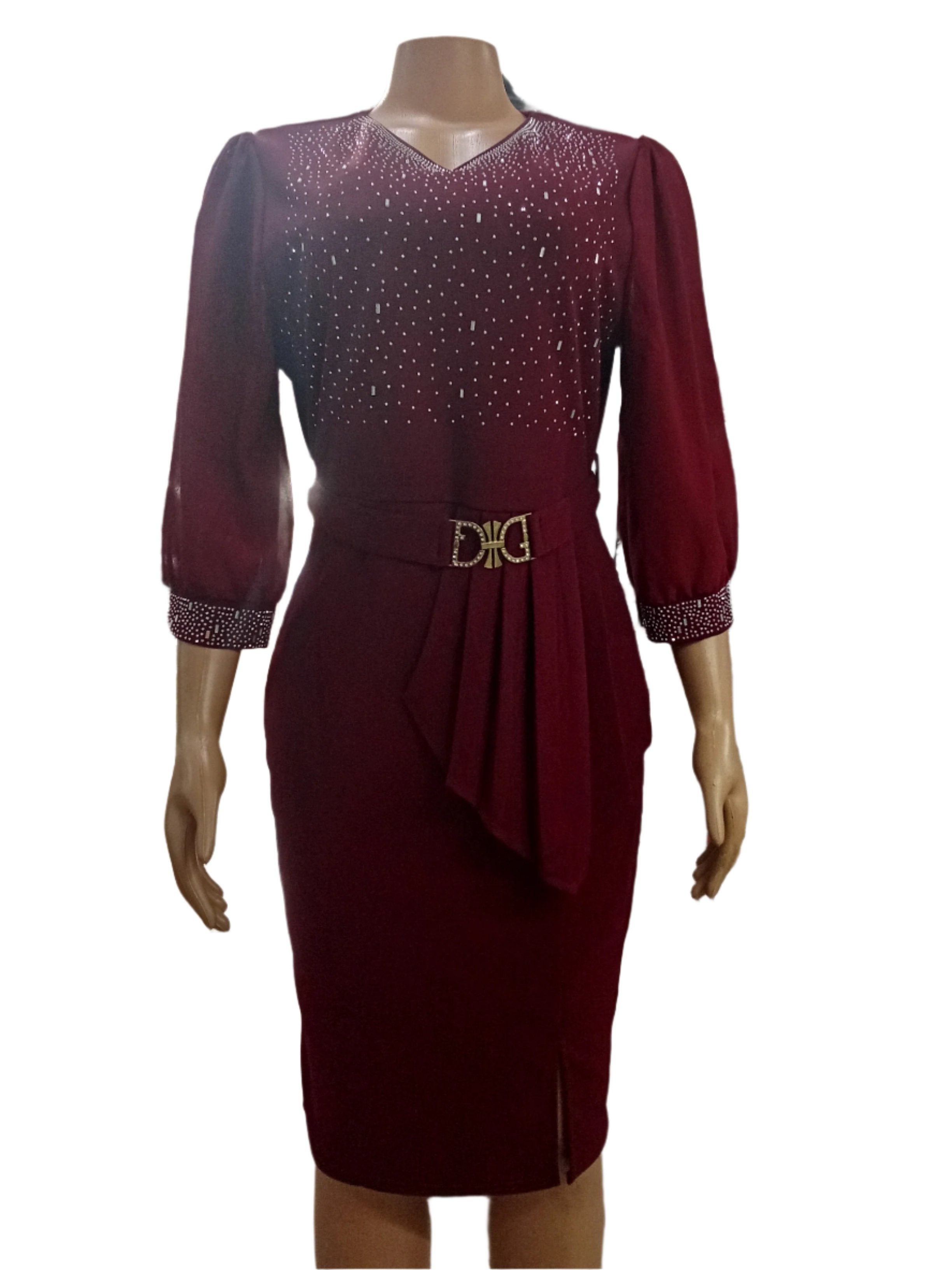 Super Fancy Stone Gown (Dress) for Ladies 2XL, Wine Red | MNE2b
