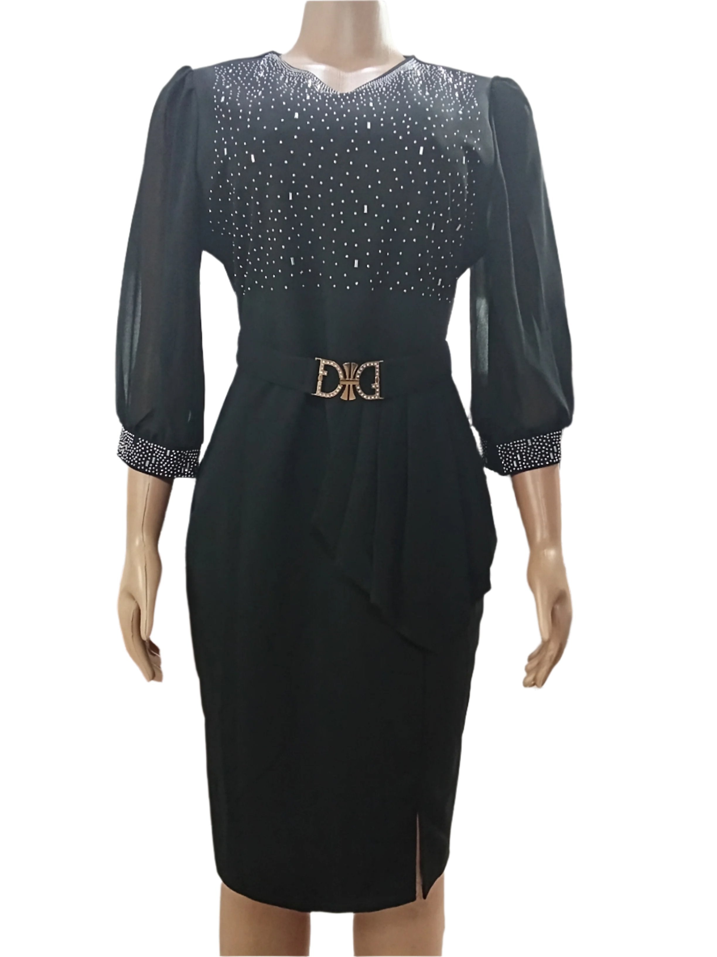 Top Fashion Stone Gown (Dress) for Ladies 3XL, Black | MNE2a