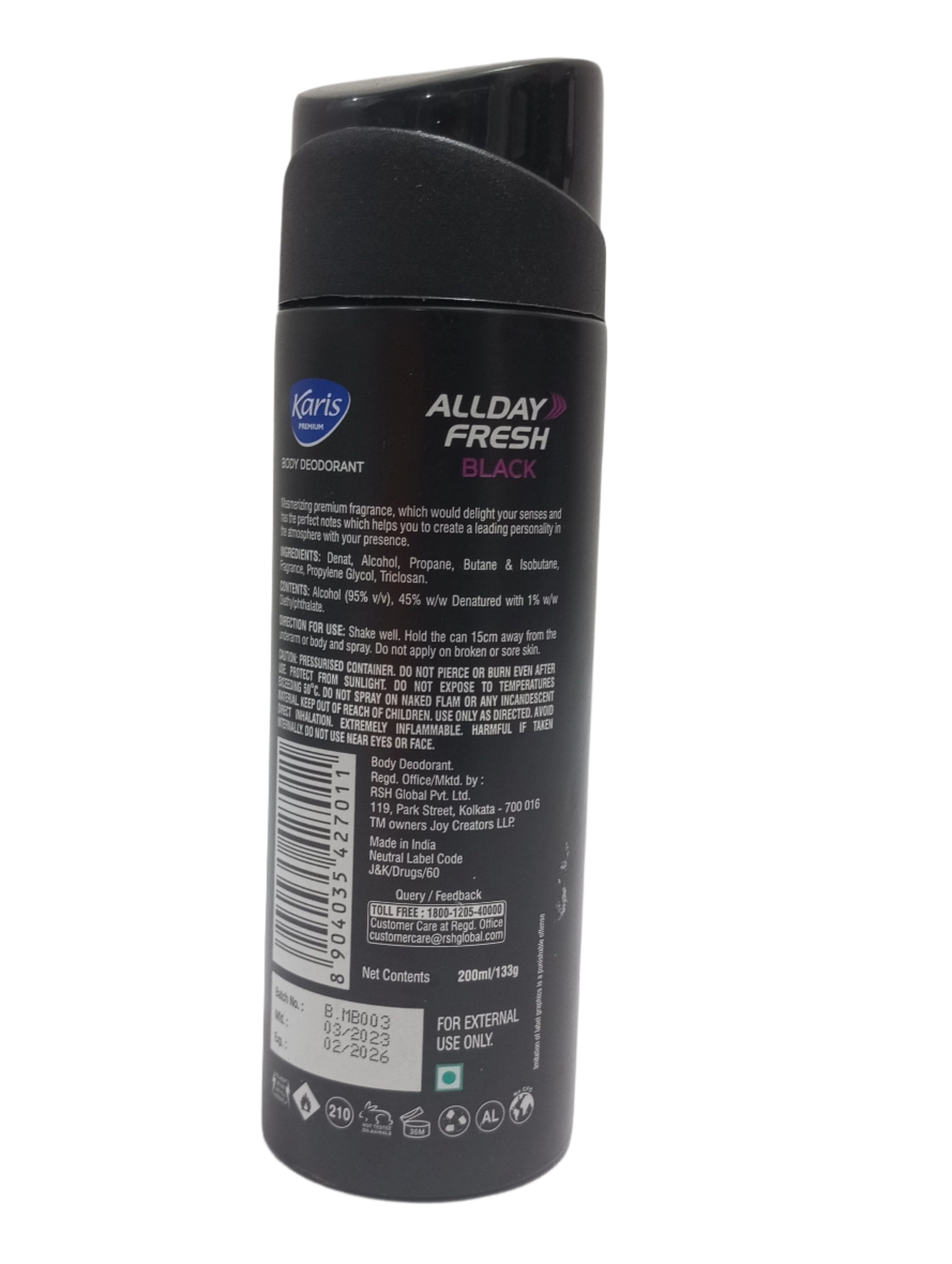 Karis Premium All Day Fresh Black Body Deodorant 200ML, Black | TNB9e