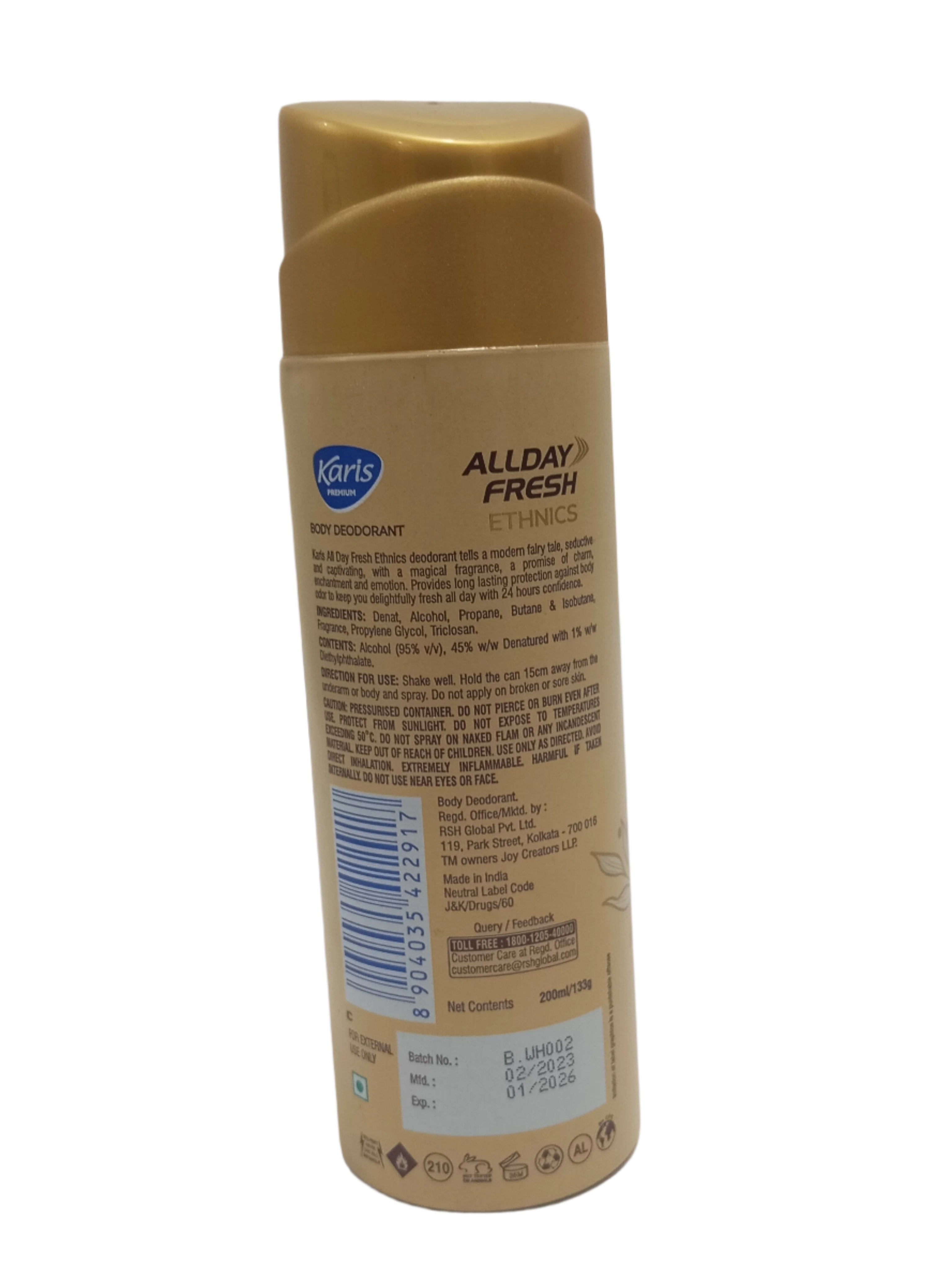 Karis Premium All Day Fresh Ethnics Body Deodorant 200ML, Gold | TNB9c